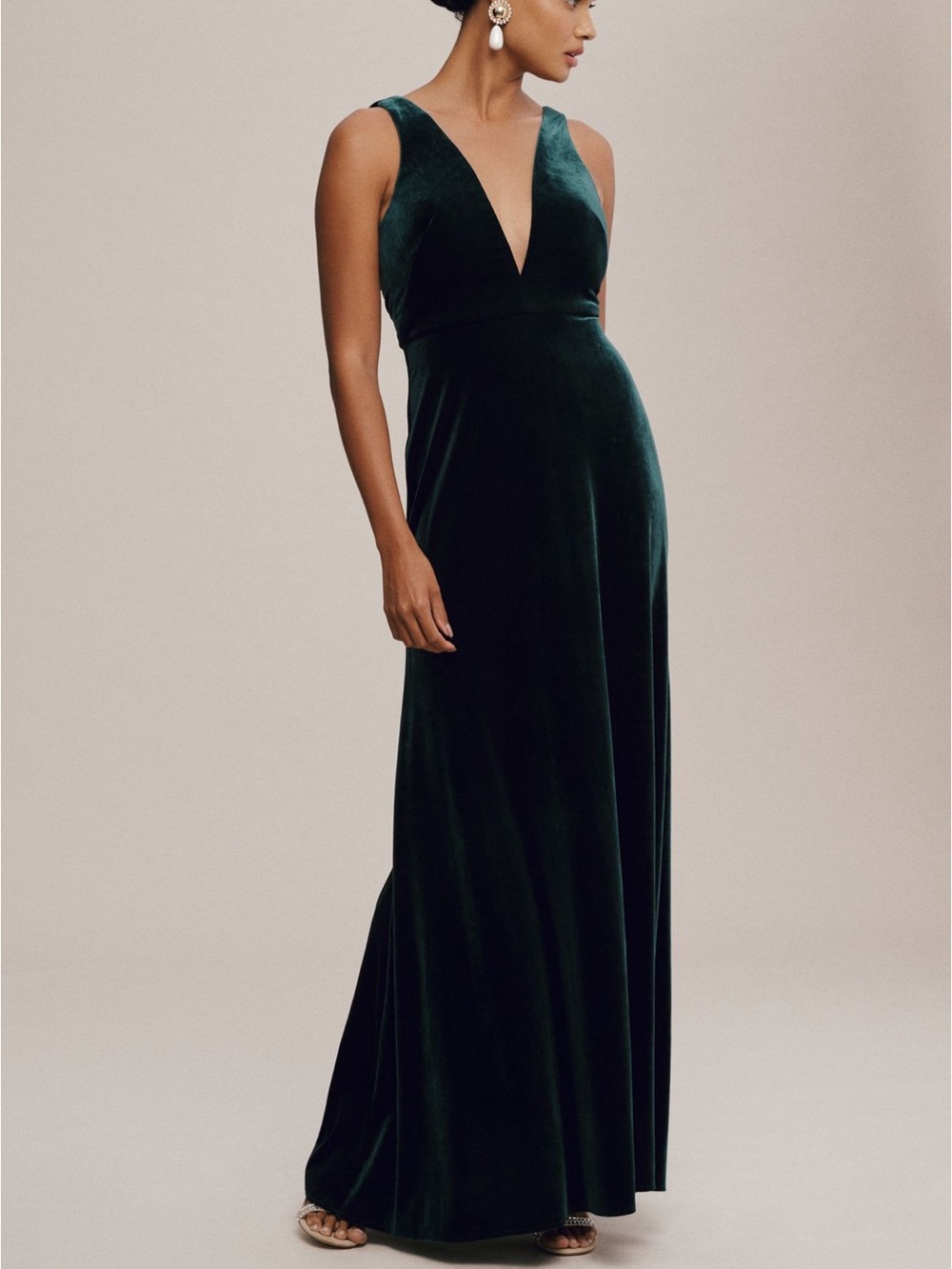 Jenny Yoo Emerald Green Velvet V-Neck Maxi Dress